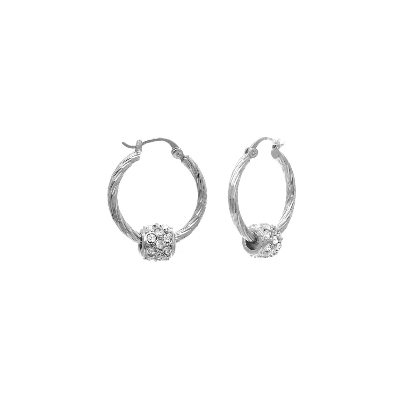 Silver HOOP EARRINGS CLEAR STONES ( 0042 25CRS ) sold by Oh My Jewelry