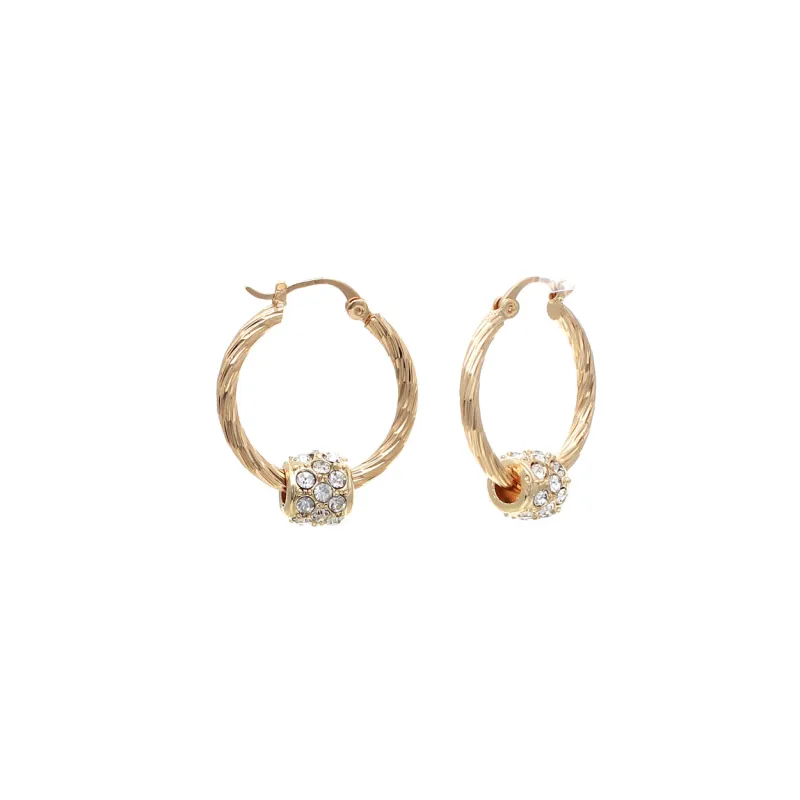 GOLD HOOP EARRINGS CLEAR STONES ( 0042 25CRG ) sold by Oh My Jewelry
