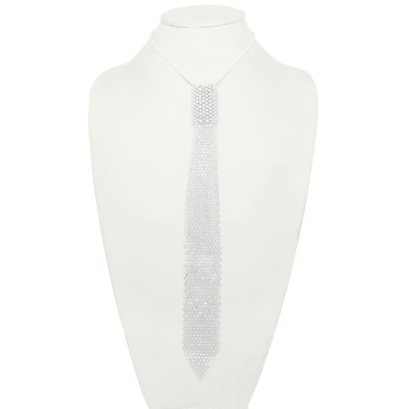 WHITE CLEAR STONE NECKTIE NECKLACE ( 1532 WCL ) made by Oh My Jewelry