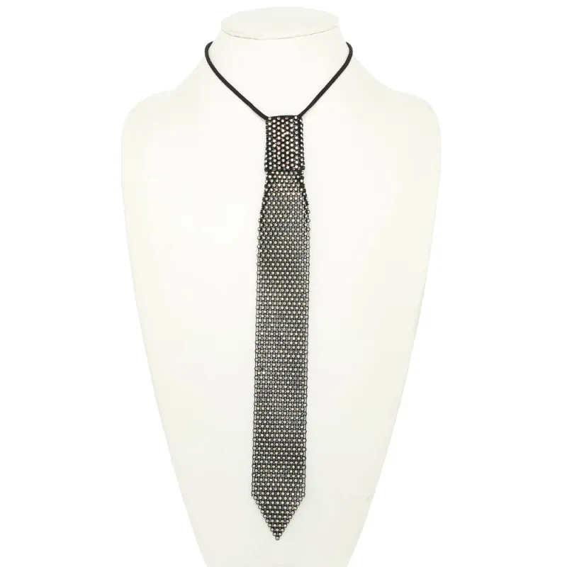BLACK AB STONE NECKTIE NECKLACE ( 1532 BAB ) made by Oh My Jewelry