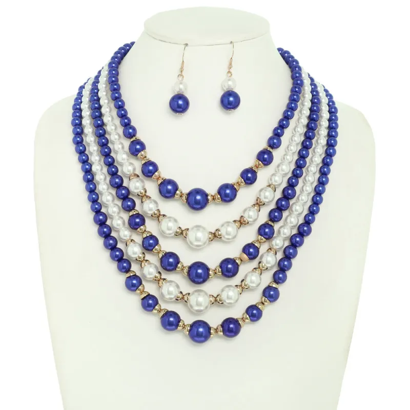 BLUE WHITE PEARL NECKLACE SET ( 1529 WRY ) made by Oh My Jewelry