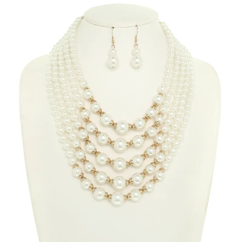 GOLD WHITE PEARL NECKLACE SET ( 1529 GWH ) sold by Oh My Jewelry
