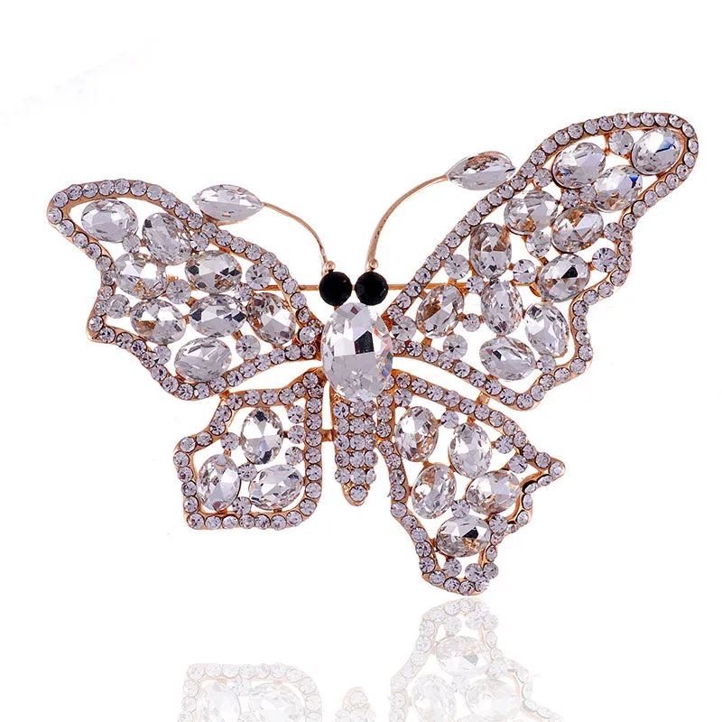GOLD BUTTERFLY BROOCH CLEAR STONES ( 1422 GCL ) sold by Oh My Jewelry
