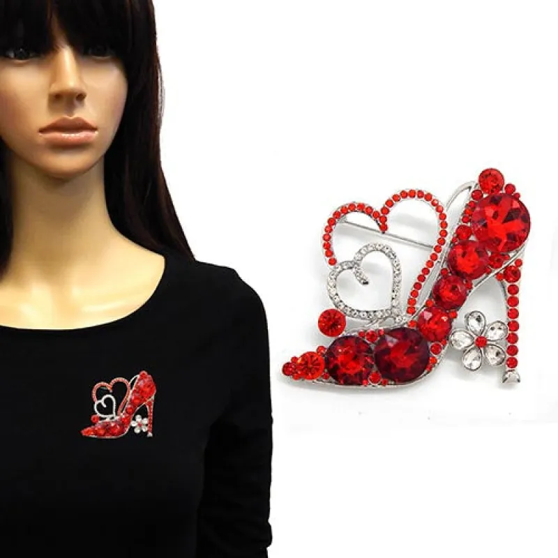 SILVER CLEAR RED BROOCH ( 2173 RDRED ) made by Oh My Jewelry