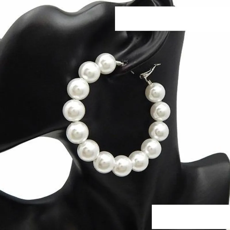 White Pearl Hoop Earrings ( 2977 RDWHT ) sold by Oh My Jewelry