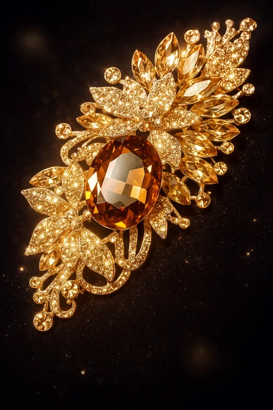 ROSE GOLD FLORAL BROOCH TOPAZ PEACH RHINESTONES ( 06236 RGPCH ) sold by Oh My Jewelry