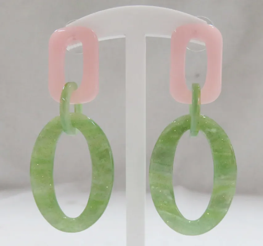 PINK GREEN EARRINGS ( 3416 PG ) sold by Oh My Jewelry