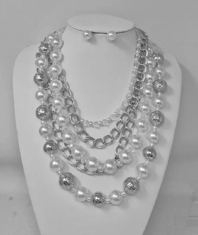 SILVER WHITE PEARL NECKLACE ( 11101 RWH ) made by Oh My Jewelry