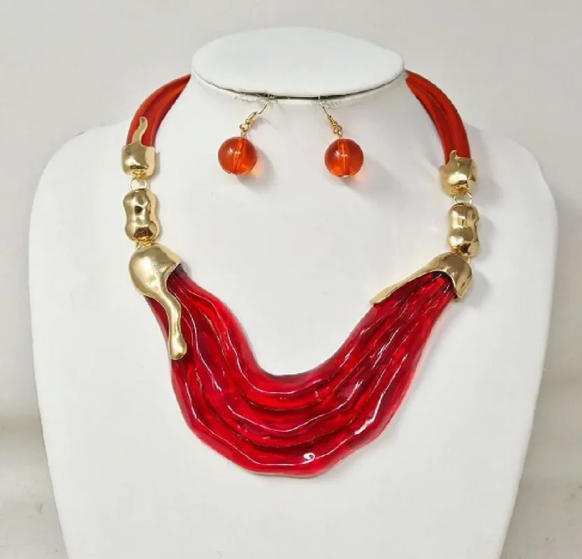 GOLD RED NECKLACE SET ( 11248 GRD ) made by Oh My Jewelry