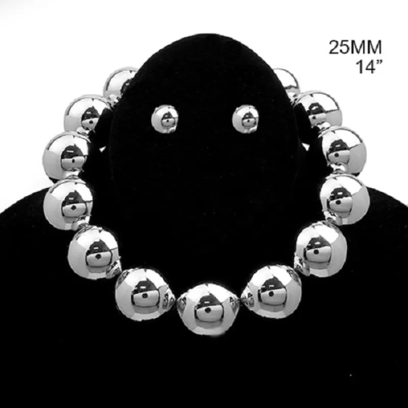 25mm Silver Ball Necklace Set ( 2591 RD ) sold by Oh My Jewelry