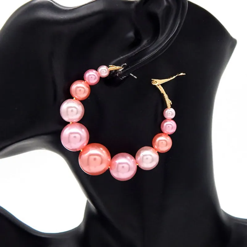 PEARL HOOP EARRINGS ( 3539 GDPNK ) sold by Oh My Jewelry