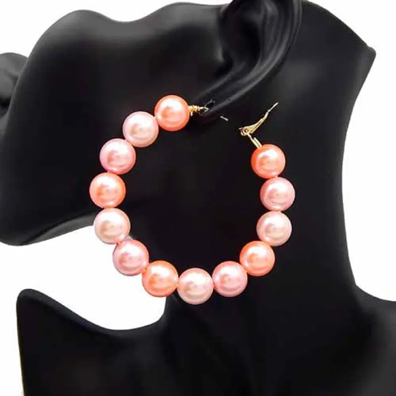 PINK Pearl Hoop Earrings ( 2977 GDPNK ) sold by Oh My Jewelry