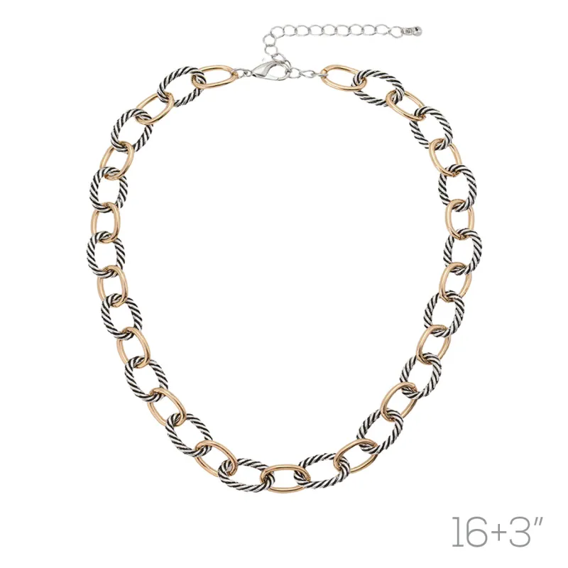 SILVER GOLD ROPE NECKLACE ( 18821 MP ) sold by Oh My Jewelry