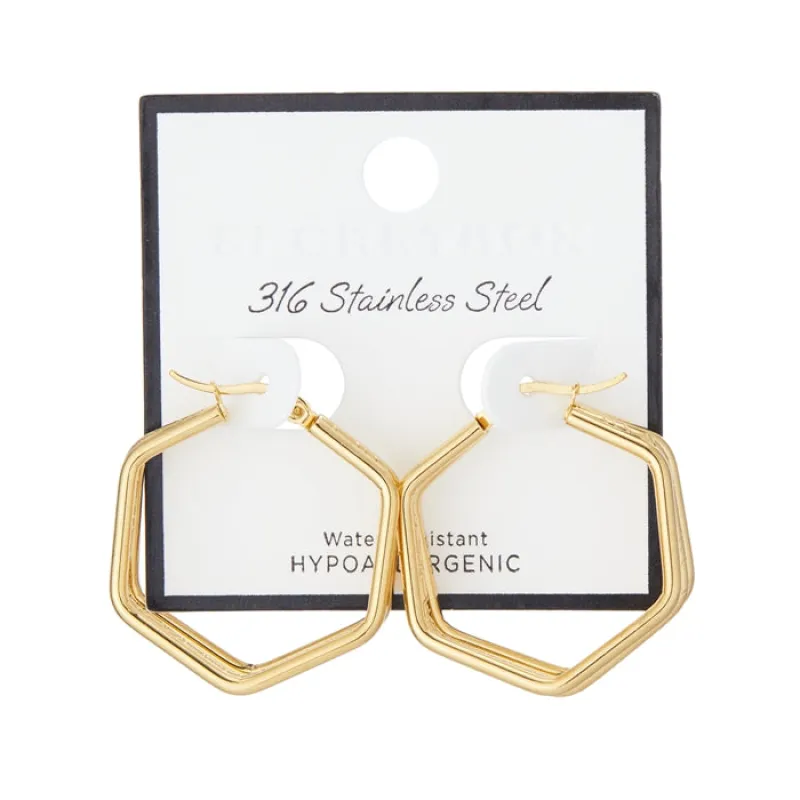 GOLD HOOP STAINLESS STEEL EARRINGS ( 70022 GD ) sold by Oh My Jewelry