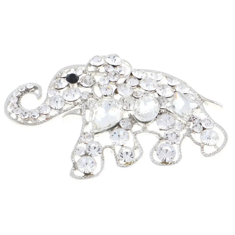 SILVER ELEPHANT BROOCH WITH CLEAR RHINESTONES ( 1344 SCL ) sold by Oh My Jewelry