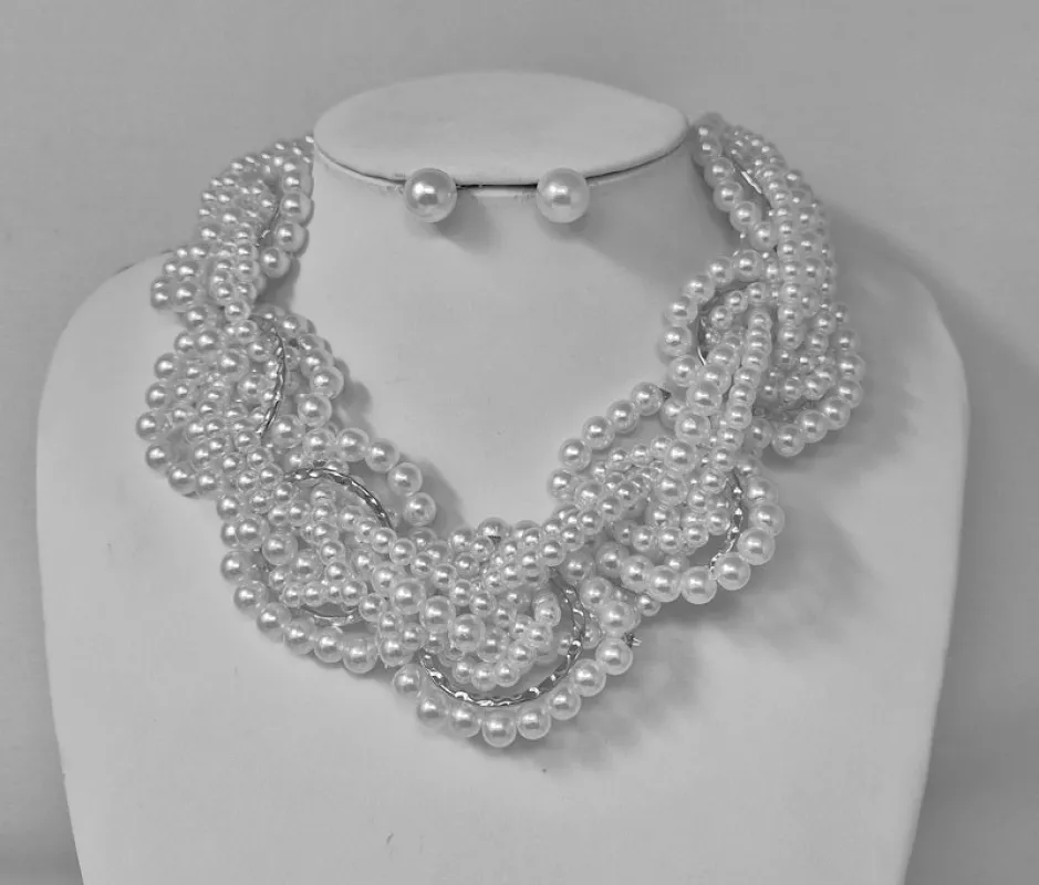 WHITE PEARL NECKLACE SET ( 11212 RWH ) sold by Oh My Jewelry