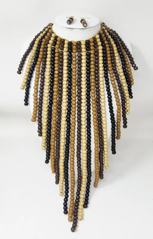 MULTICOLOR WOOD NECKLACE ( 11115 RBR ) sold by Oh My Jewelry