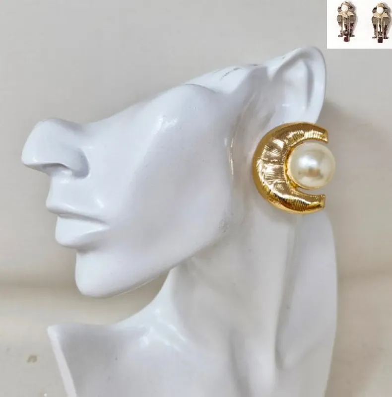 GOLD CLIP ON EARRINGS PEARL ( 20128 GCR ) sold by Oh My Jewelry
