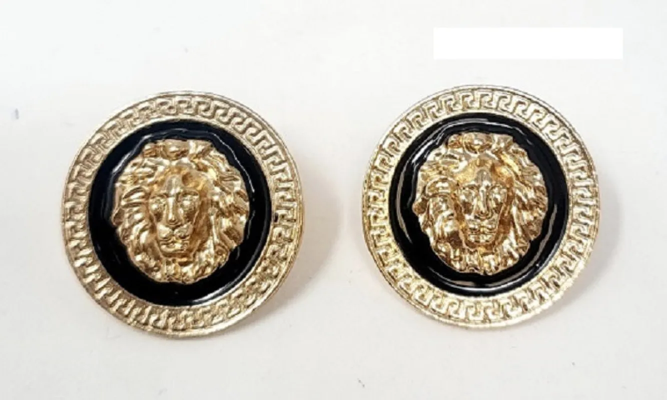 GOLD BLACK LION HEAD EARRINGS ( 10134 G ) sold by Oh My Jewelry