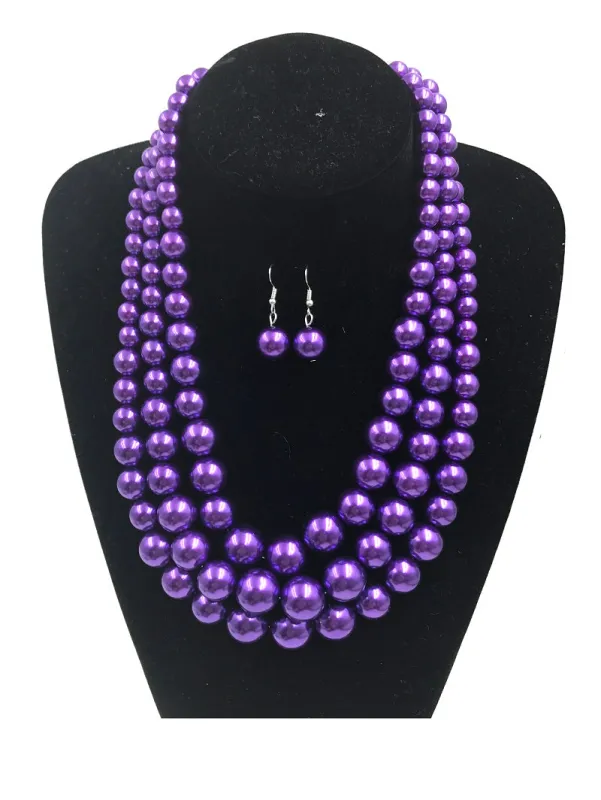 Purple 3 Layer Graduating Pearl Necklace  ( 0058 3PU ) sold by Oh My Jewelry