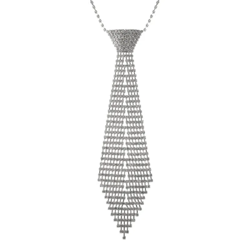 SILVER TIE NECKLACE CLEAR STONES ( 17290 CRS ) sold by Oh My Jewelry