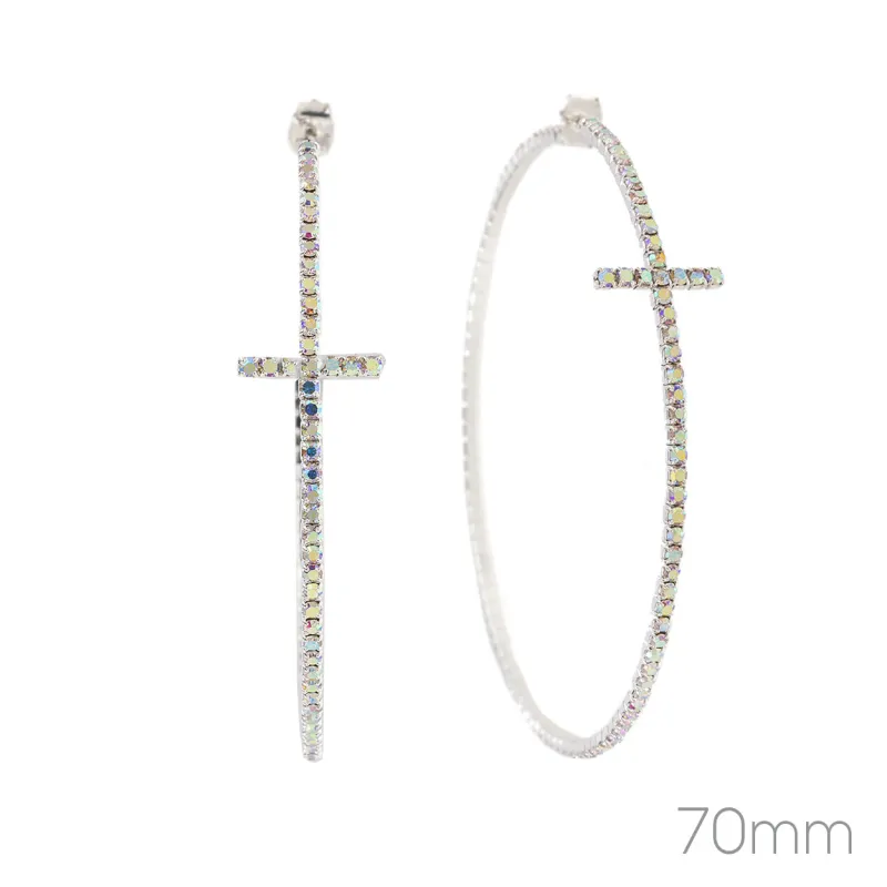 70mm CROSS HOOP EARRINGS ( 28914 70ABS ) sold by Oh My Jewelry