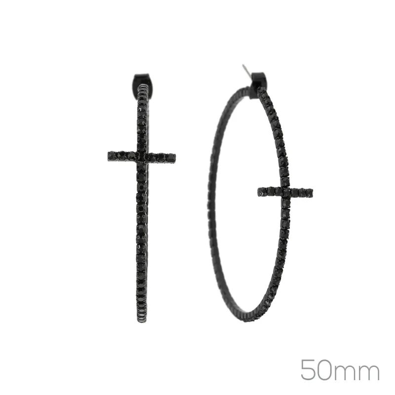 50mm CROSS HOOP EARRINGS ( 28914 50JTJT ) sold by Oh My Jewelry
