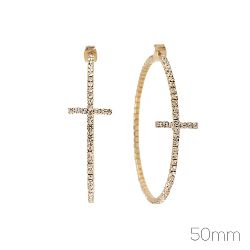 50mm CROSS HOOP EARRINGS ( 28914 50CRG ) sold by Oh My Jewelry