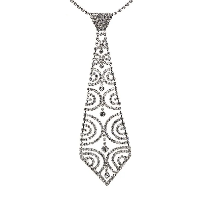 Silver Clear Rhinestone Neck Tie Necklace ( 12221 ) sold by Oh My Jewelry