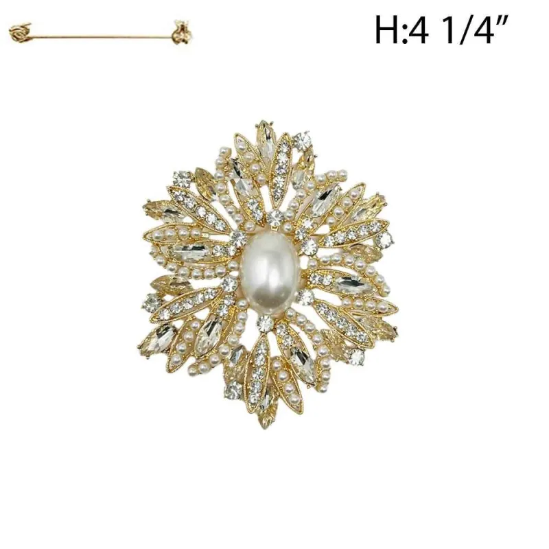 GOLD CLEAR BROOCH CREAM PEARL ( 3081 GCR ) sold by Oh My Jewelry