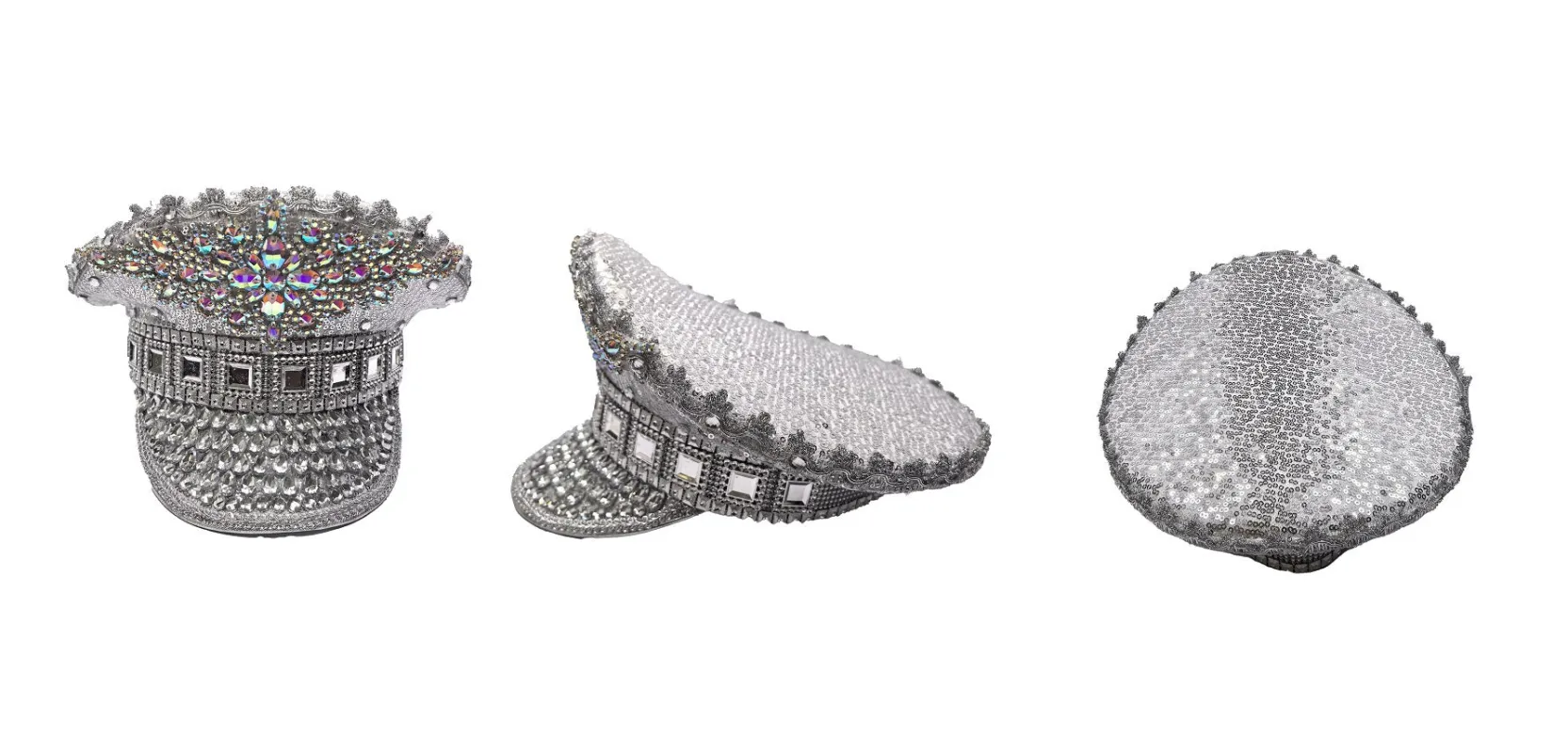 SILVER SEQUIN CAPTAINS HAT ( 0690 SL ) sold by Oh My Jewelry