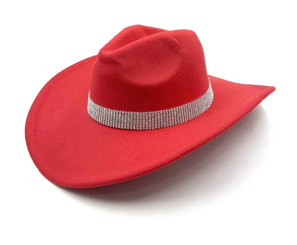 RED COWBOY HAT CLEAR STONES ( 0681 RDCL ) sold by Oh My Jewelry