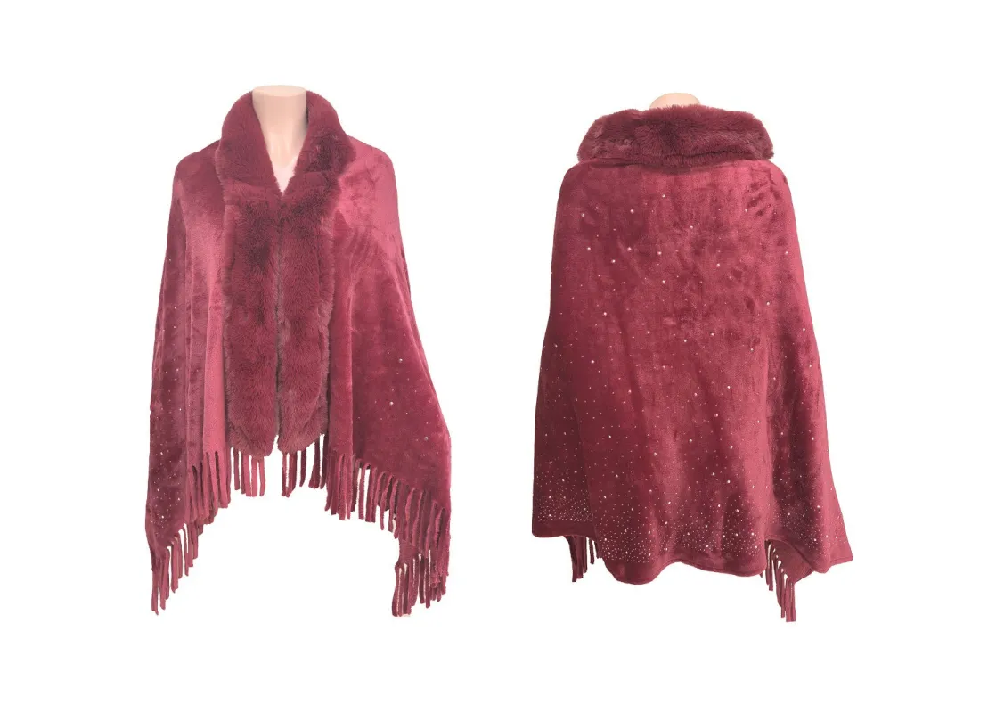 BURGUNDY WINTER PONCHO ( 0359 BURSL ) sold by Oh My Jewelry