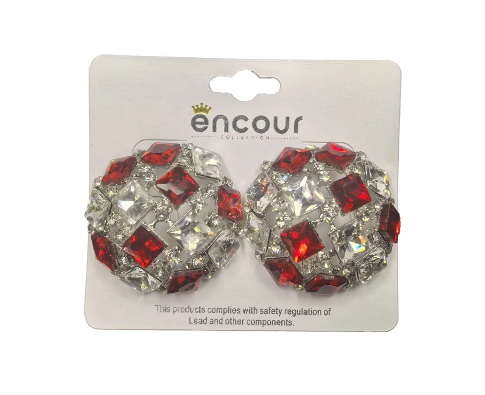 SILVER RED CLEAR RHINESTONE EARRINGS ( 0557 3RDWH ) sold by Oh My Jewelry