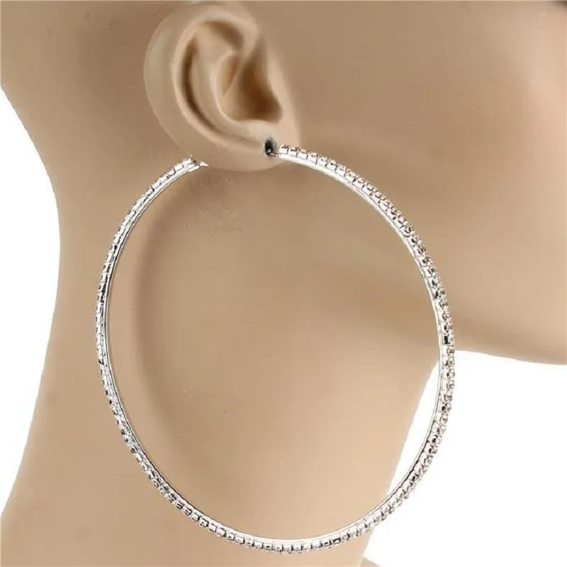 100mm SILVER HOOP EARRINGS CLEAR STONES ( 0140 SCL ) sold by Oh My Jewelry