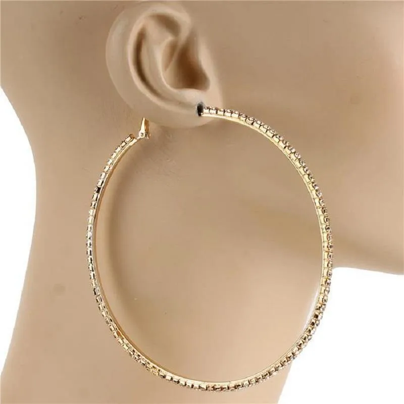 90mm GOLD HOOP EARRINGS CLEAR STONES ( 0139 GCL ) sold by Oh My Jewelry