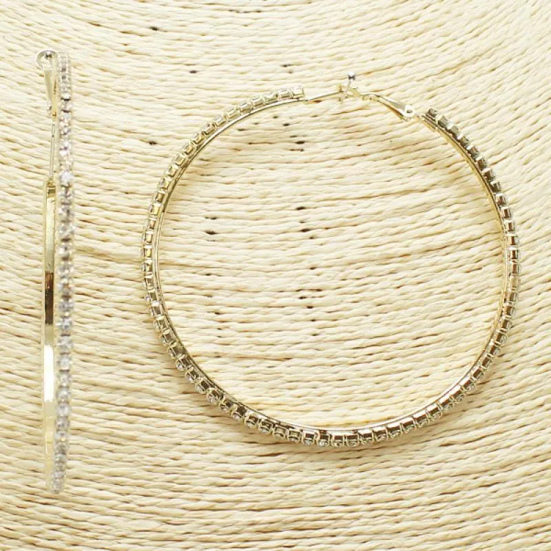 70mm GOLD Clear Rhinestone Hoop Earrings ( 0137 -2C ) sold by Oh My Jewelry