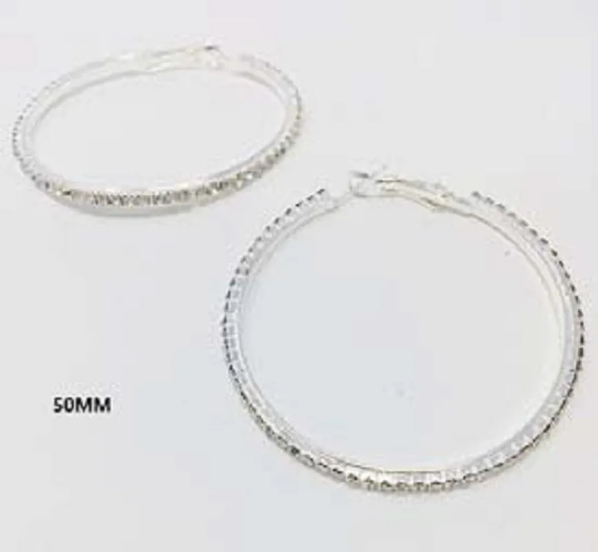 50mm Silver Clear Rhinestone Hoop Earrings ( 0135 SCL ) sold by Oh My Jewelry