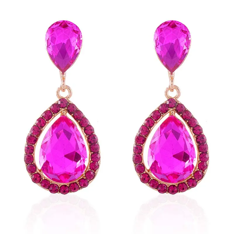 FUCHSIA RHINESTONE EARRINGS ( 2547 FU ) made by Oh My Jewelry