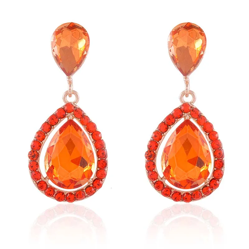 GOLD POST EARRINGS ORANGE STONES ( 2547 ORG ) sold by Oh My Jewelry