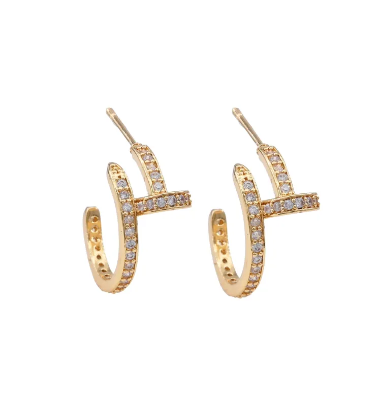 GOLD DIPPED HOOP EARRINGS CLEAR CZ STONES ( 5427 G ) sold by Oh My Jewelry