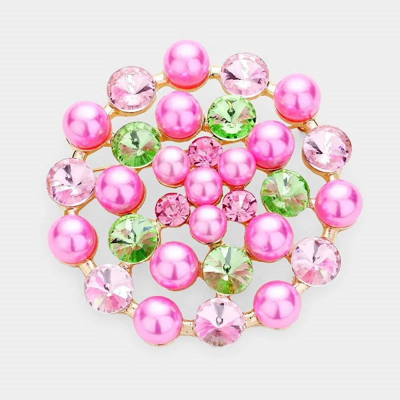 GOLD BROOCH PINK PEARLS GREEN PINK STONES ( 1370 GPKGN ) sold by Oh My Jewelry