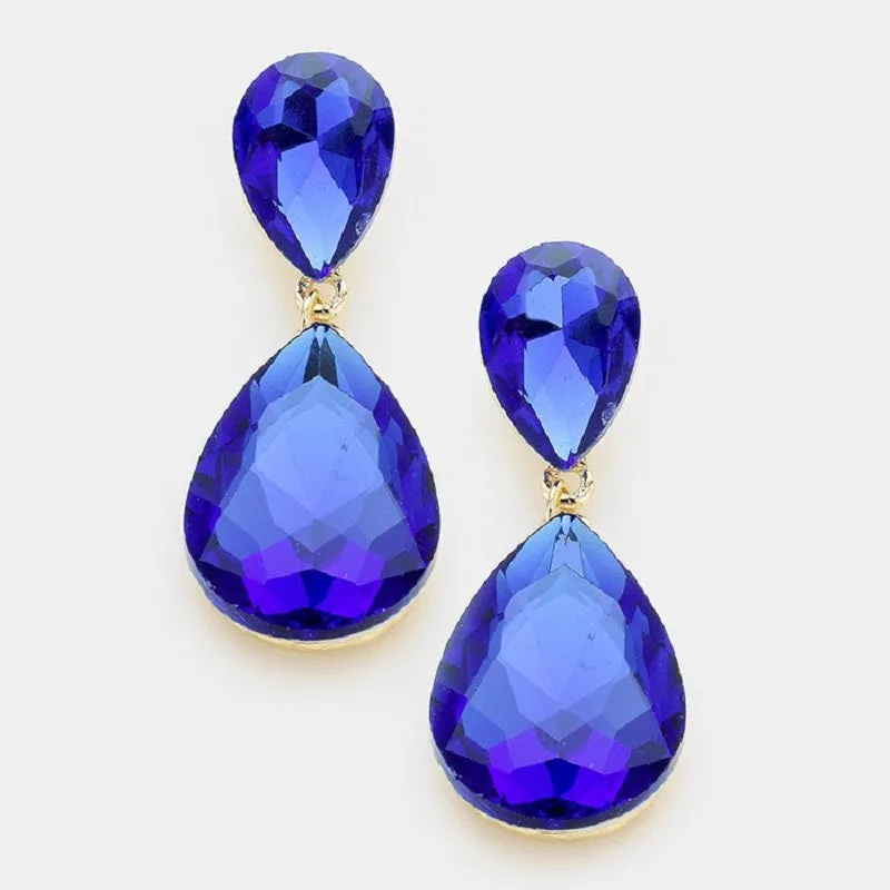 2" GOLD BLUE Double Glass CLIP ON Earrings ( 1420 SAPCLIP ) sold by Oh My Jewelry
