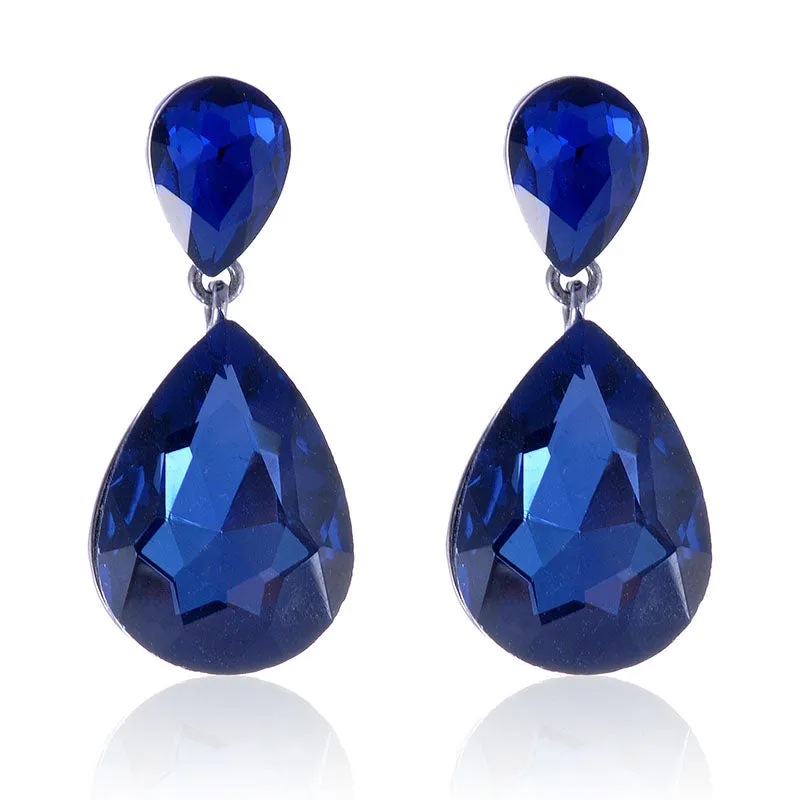 2" Hematite Montana Blue STONE CLIP ON Double Glass Earrings ( 1420 MONTC ) made by Oh My Jewelry