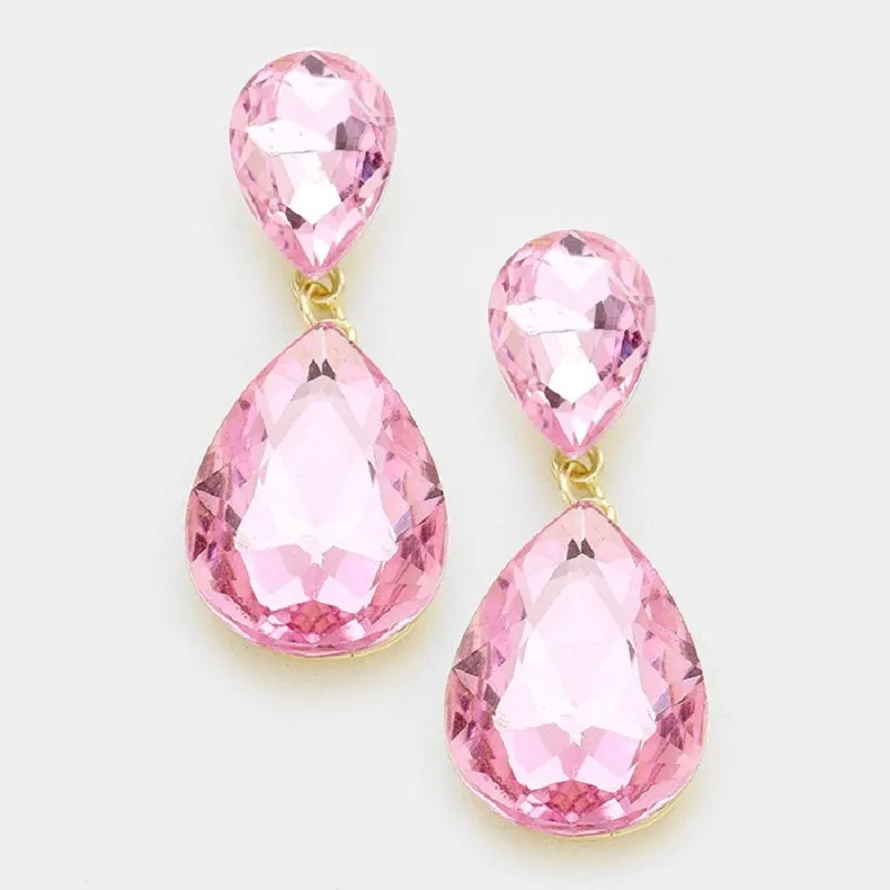 2" GOLD PINK Double Glass CLIP ON Earrings ( 1420 GPK CLIP ) sold by Oh My Jewelry