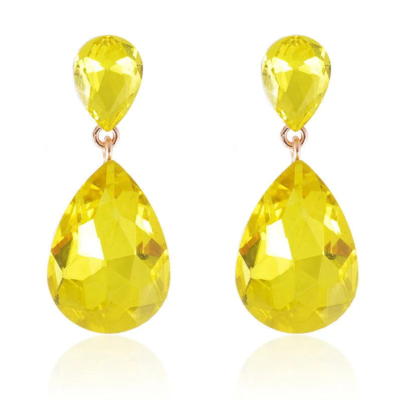 1.25" GOLD YELLOW TEARDROP STONE EARRINGS ( 2337 YLW ) sold by Oh My Jewelry