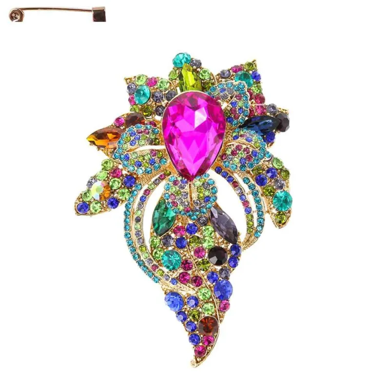 Gold Brooch Multi Color Stones ( 12030 GMU ) made by Oh My Jewelry