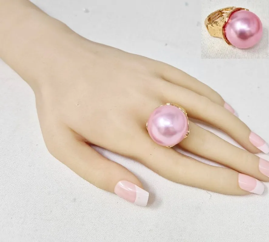 GOLD STRETCH RING PINK PEARL ( 10028 GPK ) sold by Oh My Jewelry