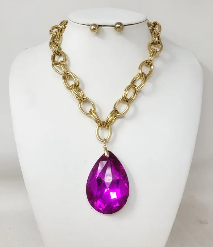 GOLD NECKLACE SET TEARDROP PENDANT ( 30200 GFU ) sold by Oh My Jewelry