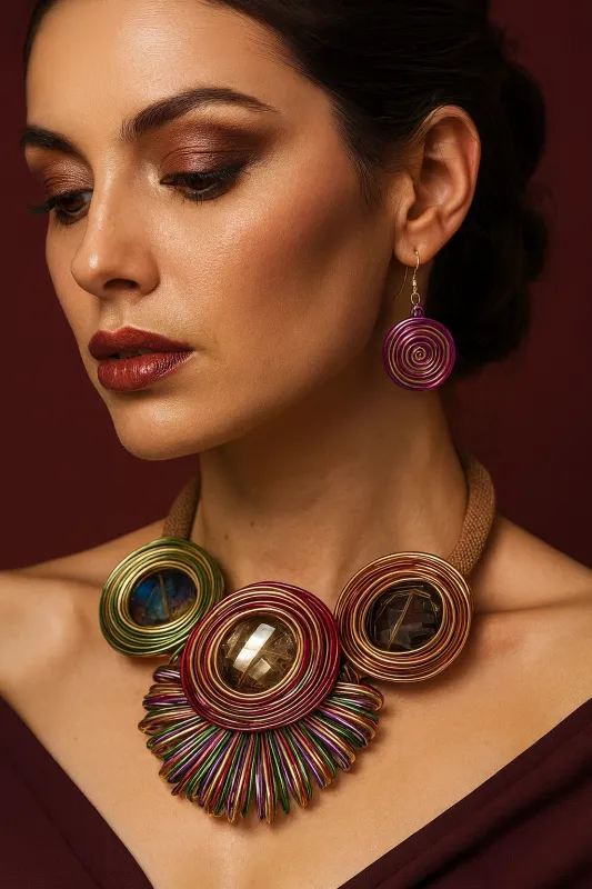 GOLD MULTICOLOR NECKLACE SET ( 11202 GMT ) sold by Oh My Jewelry